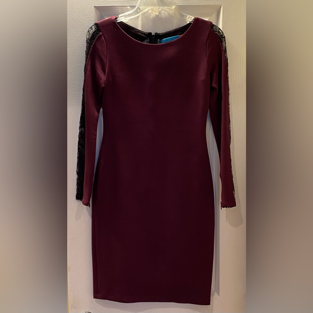 Alice + Olivia Burgundy dress with black lace size 2